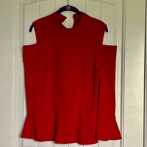 Boston Proper Red Cold-Shoulder Peplum Tunic